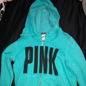 aqua blue victoria’s secret pink hoodie